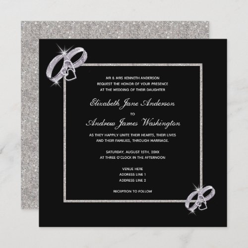 Classy Diamond Silver Wedding Rings Wedding Invitation