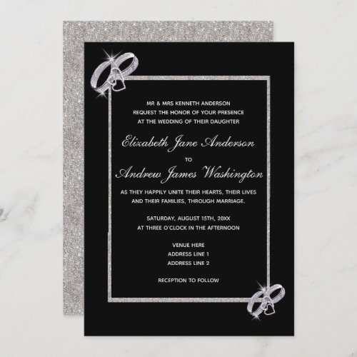 Classy Diamond Silver Wedding Rings Wedding Invitation