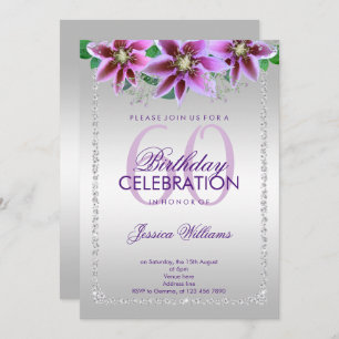 Classy Diamonds & Flowers 60th Birthday Invitation