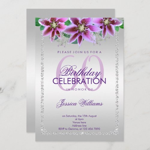 Classy Diamonds  Flowers 60th Birthday Invitation