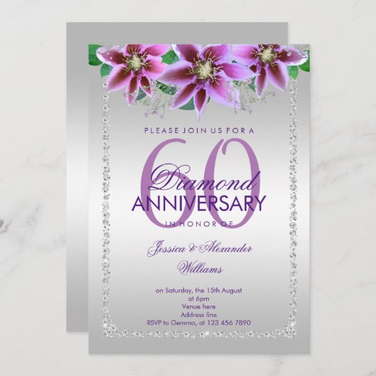 Classy Diamonds & Flowers 60th Wedding Anniversary Invitation