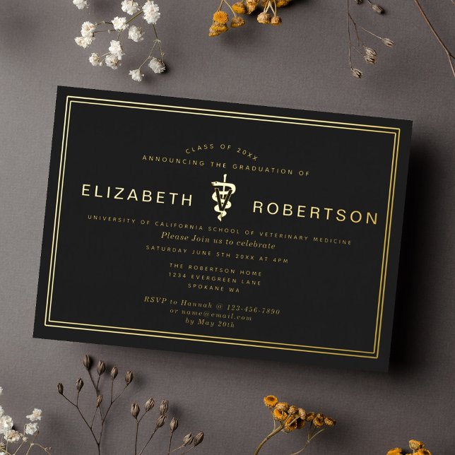 Classy Diploma Veterinary Graduation Party  Foil Invitation (Creator Uploaded)