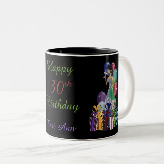 Classy Diva Girl | Birthday Party Two-Tone Coffee Mug (Front Right)