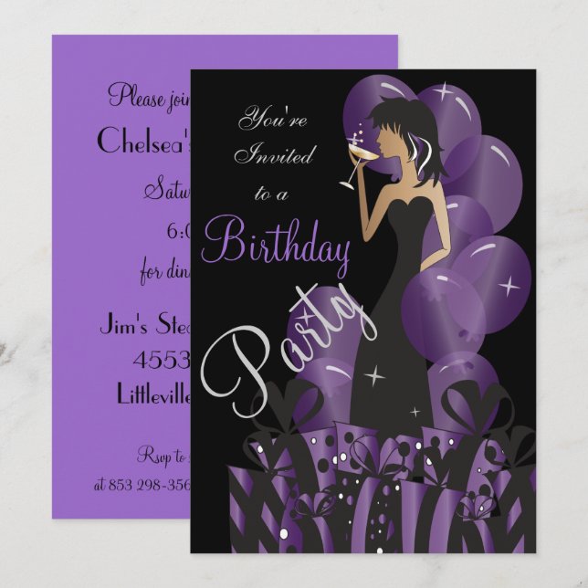 Classy Diva Girl's Cocktail Party Invitation (Front/Back)