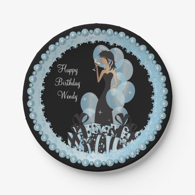 Classy Diva Girl's Party | Personalize | Aqua Paper Plates (Front)
