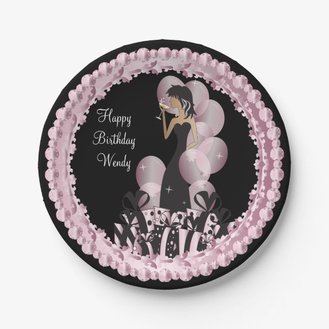 Classy Diva Girl's Party | Personalize | Pink Paper Plates (Front)