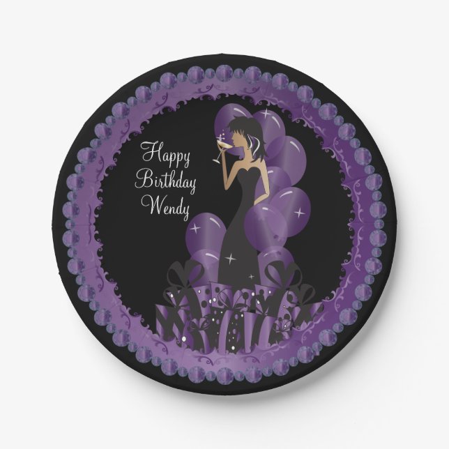 Classy Diva Girl's Party | Personalize | Purple Paper Plates (Front)