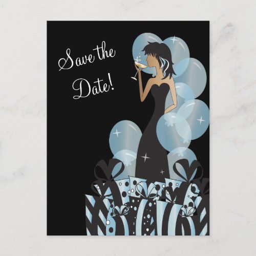 Classy Diva Girls Party  Save the Date  Blue Announcement Postcard