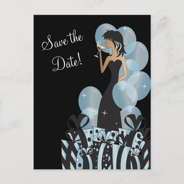 Classy Diva Girl's Party | Save the Date | Blue Announcement Postcard (Front)