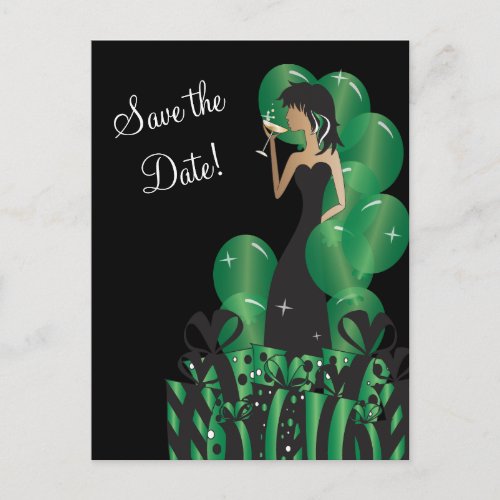 Classy Diva Girls Party  Save the Date  Green Announcement Postcard