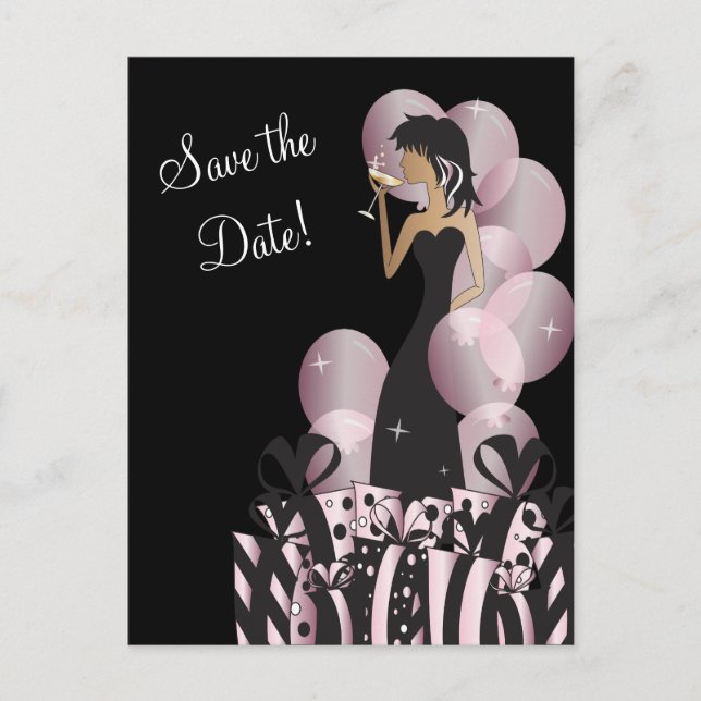 Classy Diva Girl's Party | Save the Date | Pink Announcement Postcard (Front)