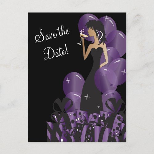 Classy Diva Girls Party  Save the Date  Purple Announcement Postcard
