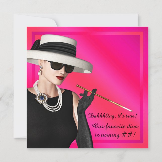 Classy Diva Hot Pink Birthday Party Invitation (Front)