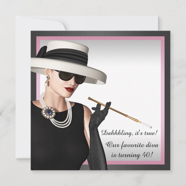 Classy Diva Pink and Black 40th Birthday Invitation (Front)