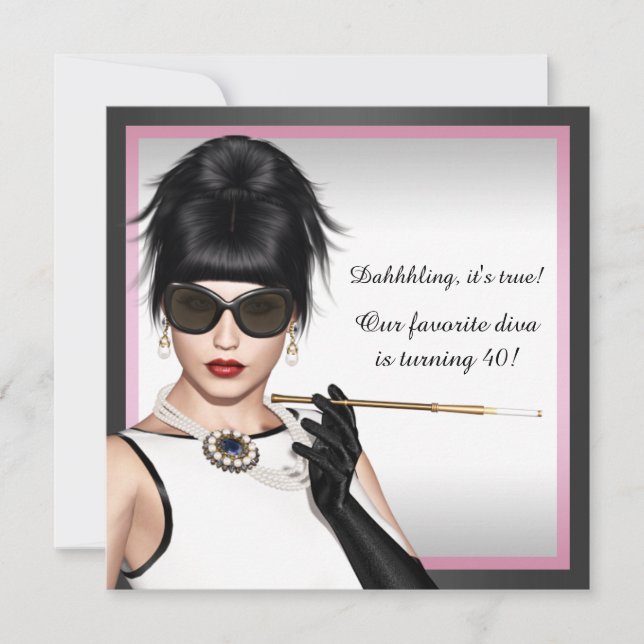 Classy Diva Pink and Black Birthday Invitation (Front)