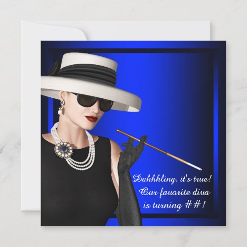 Classy Diva Royal Blue Birthday Party Invitation