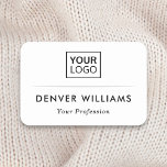 Classy divider custom logo elegant white name tag<br><div class="desc">White,  elegant name tag with your name,  title and custom logo. Your name and logo are separated by a light gray divider. You can change fonts and colors,  move and resize the logo and other elements with the design tool.</div>
