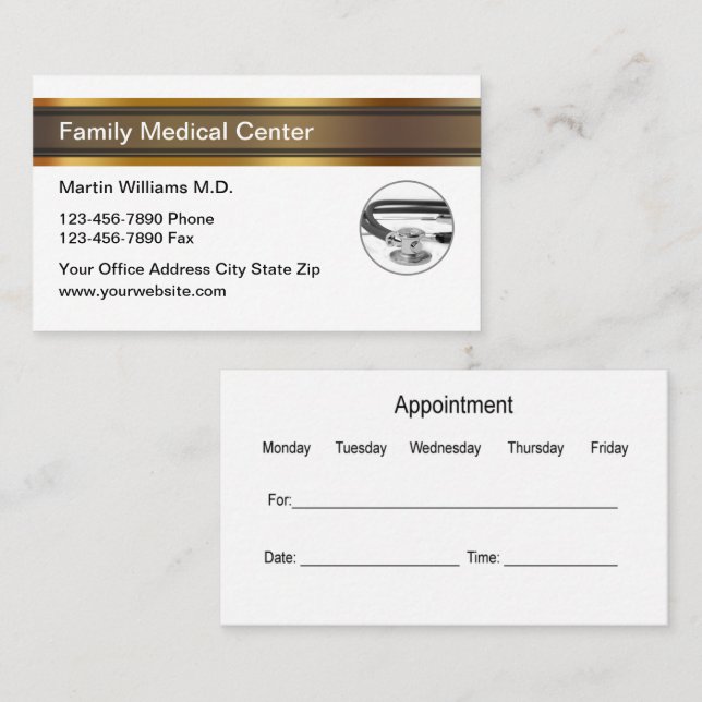 Classy Doctor Office Appointment Business Cards (Front/Back)