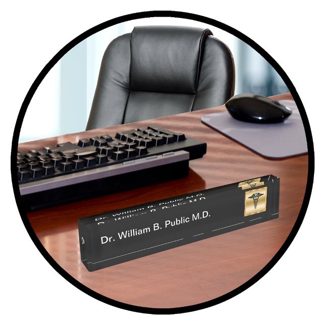 Classy Doctor Office Gold Caduceus Desk Name Plate (Creator Uploaded)