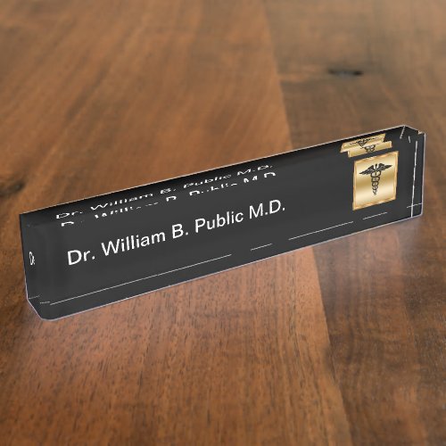 Classy Doctor Office Gold Caduceus Desk Name Plate