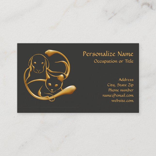 Classy Dog & Cat Gold Pet Animals Business Card (Front)
