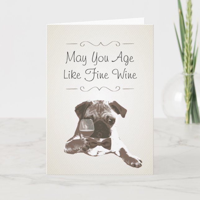 Classy Dog & Fine Wine Birthday Greeting Card (Front)