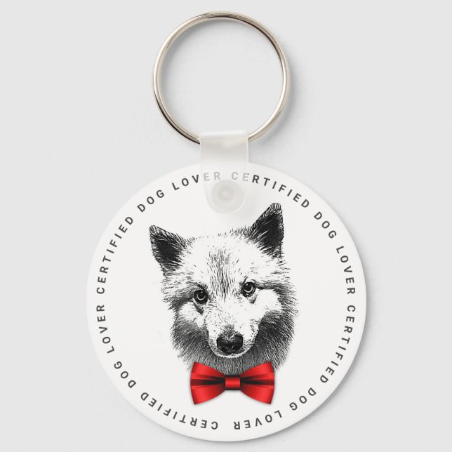 Classy Dog Lover Shiba Inu or Samoyed with Bow Tie Keychain (Front)