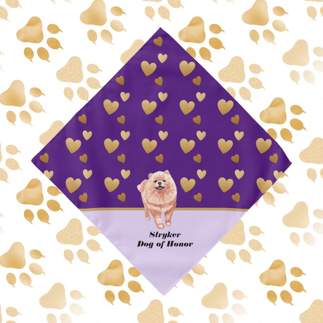 Classy Dog of Honor Purple and Gold Hearts Wedding Bandana (Creator Uploaded)