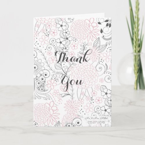 Classy doodles hand drawn floral Wedding design Thank You Card