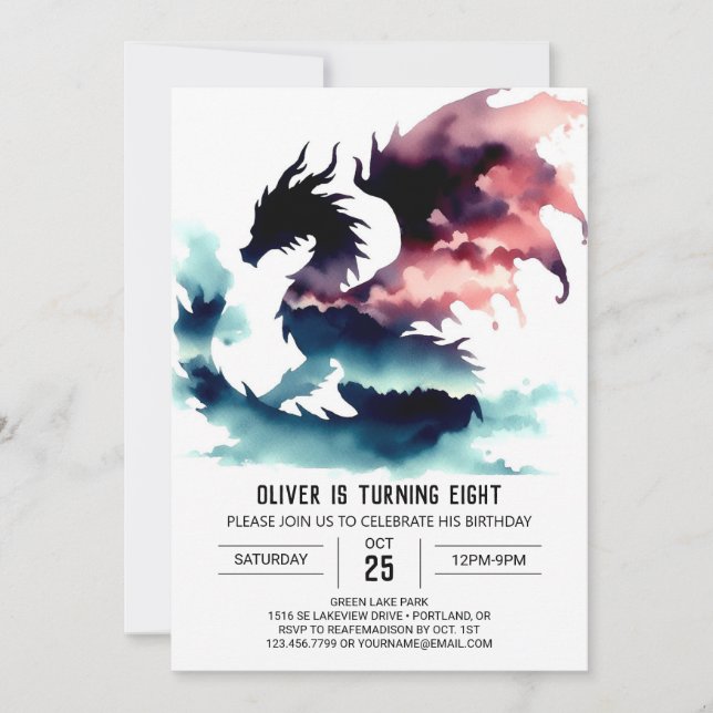 Classy Dragon Birthday Custom Invitation (Front)