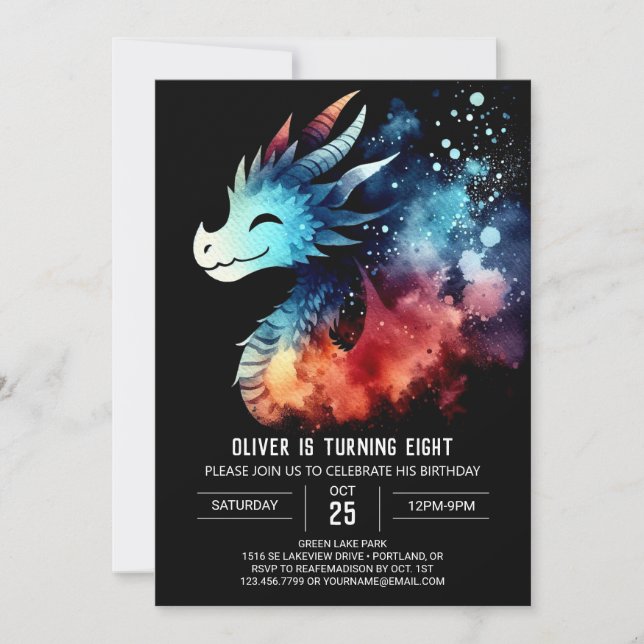 Classy Dragon Birthday Digital Invitation (Front)