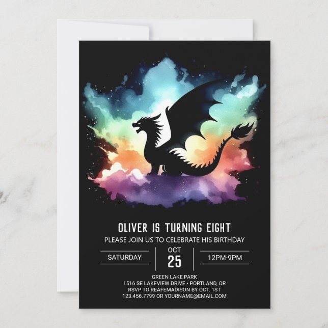 Classy Dragon Birthday Printable Invitation (Front)