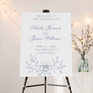 Classy Dusty Blue Floral Boho Wedding Welcome  Foam Board
