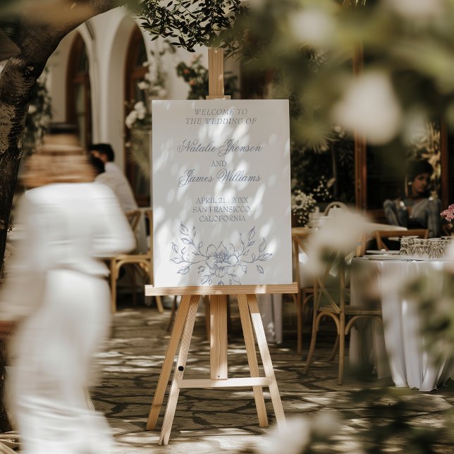 Classy Dusty Blue Floral Boho Wedding Welcome  Foam Board (Creator Uploaded)