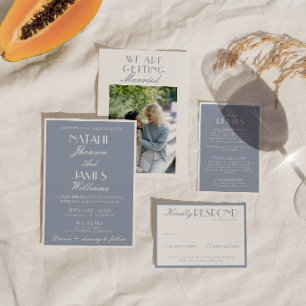 Classy Dusty Blue Old Money Retro Classic Wedding  Invitation