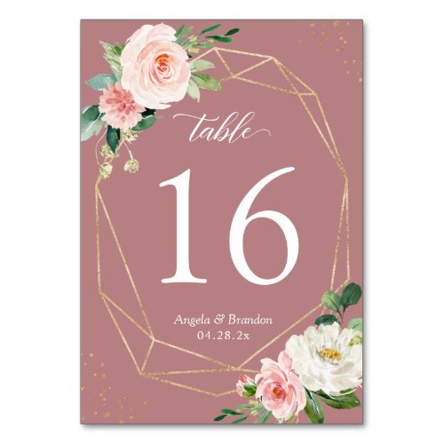 Classy Dusty Rose Blush Floral Geometric Wedding Table Number - Dusty Rose Blush Floral Geometric Frame Wedding Table Number Card. 
(1) Please customize this template one by one (e.g, from number 1 to xx) , and add each number card separately to your cart. 
(2) For further customization, please click the "customize further" link and use our design tool to modify this template. 