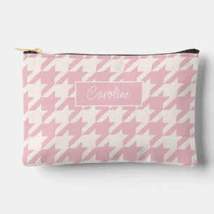 Classy Dusty Rose Blush Pink Houndstooth Pattern Accessory Pouch