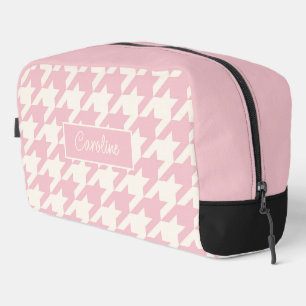 Classy Dusty Rose Blush Pink Houndstooth Pattern Dopp Kit