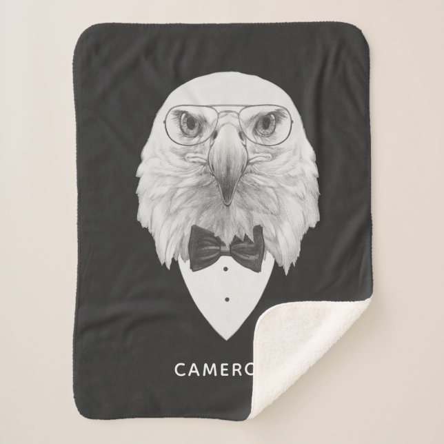Classy Eagle Portrait | Add Your Name Sherpa Blanket (Front)