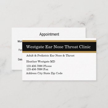 Classy Ear Nose Throat Doctor Appointment Business Card by Luckyturtle at Zazzle