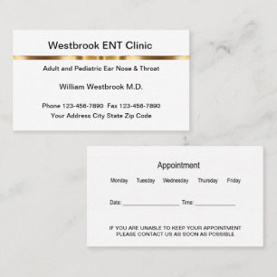 Classy Ear Nose Throat Doctor Appointment Business Card