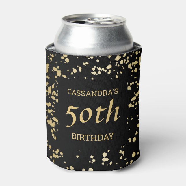 Classy Egypt Gold Sprinkles Black Birthday Can Cooler (Can Front)