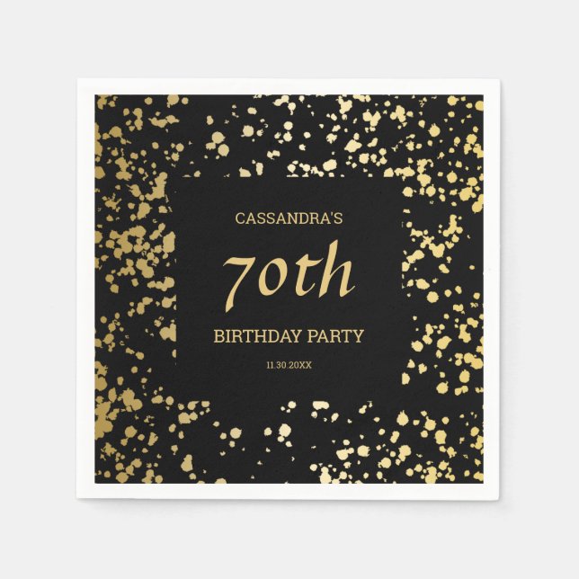 Classy Egypt Gold Sprinkles Black Birthday Napkins (Front)