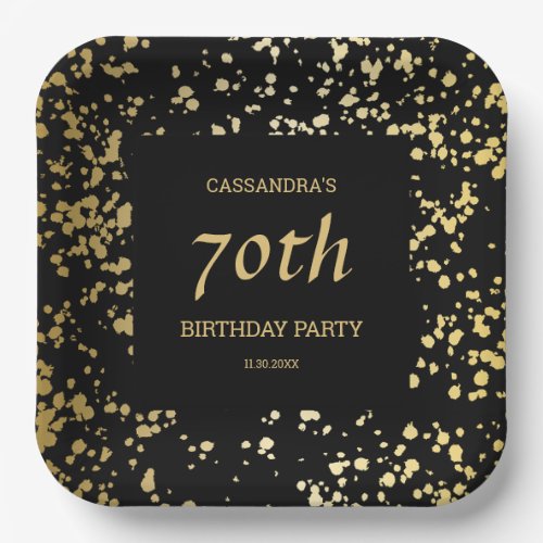 Classy Egypt Gold Sprinkles Black Birthday Paper Plates