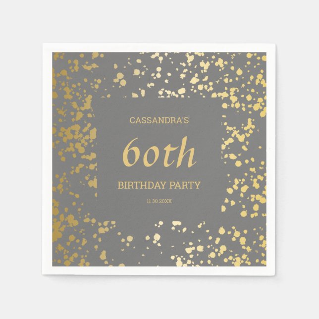 Classy Egypt Gold Sprinkles Grey Birthday Napkins (Front)