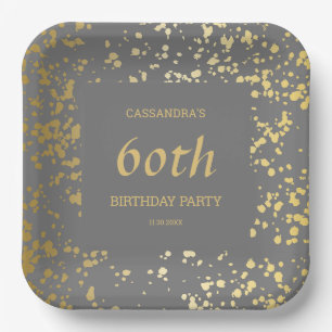 Classy Egypt Gold Sprinkles Grey Birthday Paper Plates