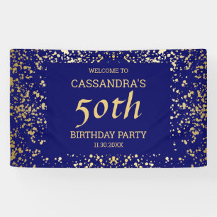 Classy Egypt Gold Sprinkles Navy Blue Birthday Banner