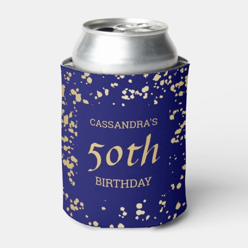 Classy Egypt Gold Sprinkles Navy Blue Birthday Can Cooler