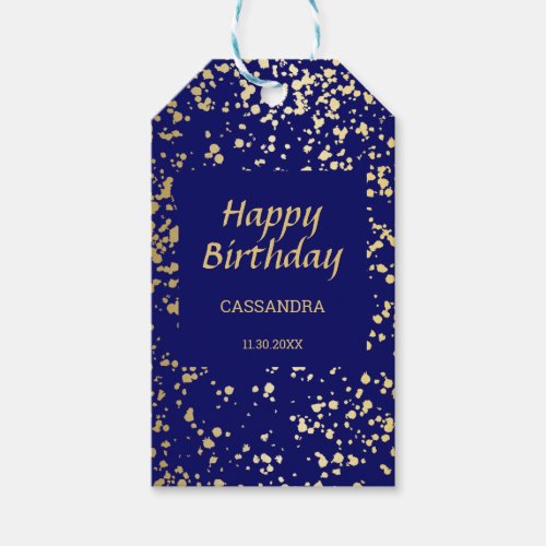 Classy Egypt Gold Sprinkles Navy Blue Birthday Gift Tags