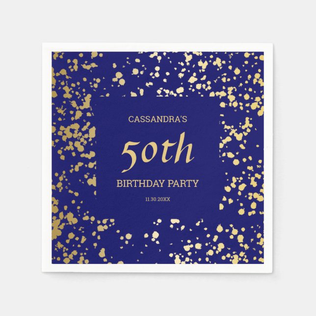 Classy Egypt Gold Sprinkles Navy Blue Birthday Napkins (Front)